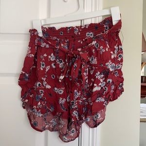 Red floral lightweight shorts